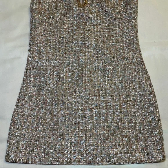 Self-Portrait- Gold Tinsel Boucle Embellished Mini Dress Size US 6 Cocktail - Picture 5 of 10